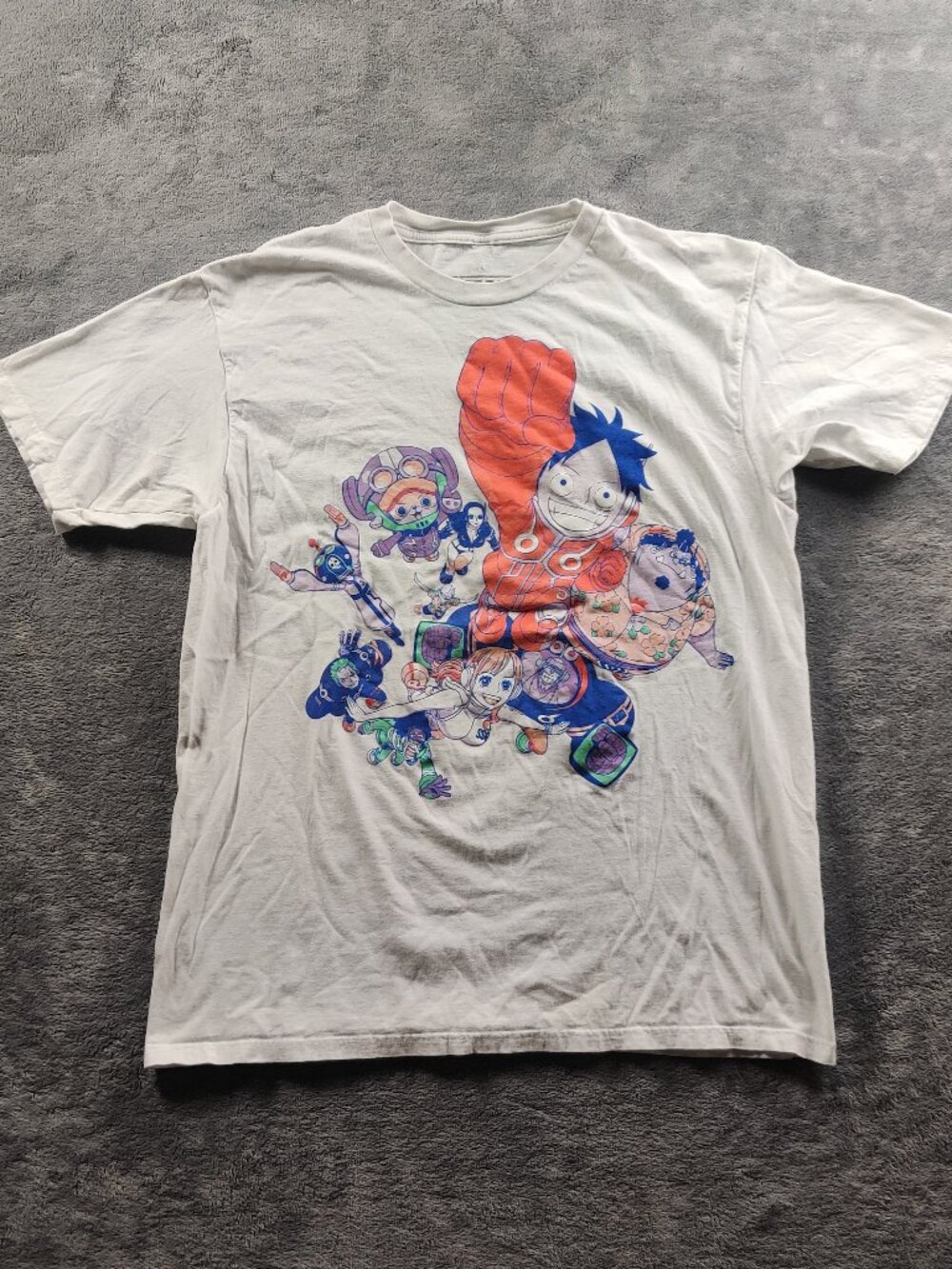 One Piece Shirt Adult Mens Large White Short Sleeve Anime Cartoons TV Series